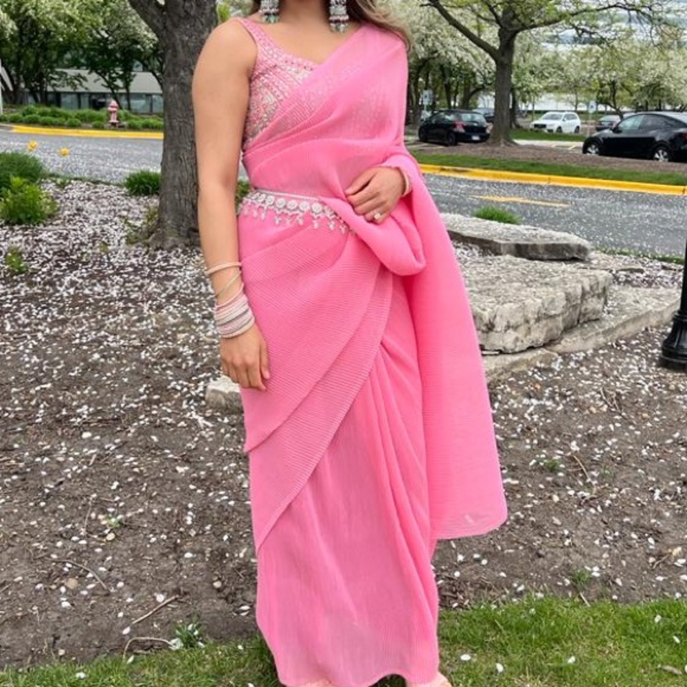 Pink Crushed Sari